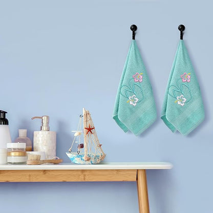 2 Pcs Flip Flops Hand Towels Mint Green Bathroom Decor 14x29 Inch Embroidered