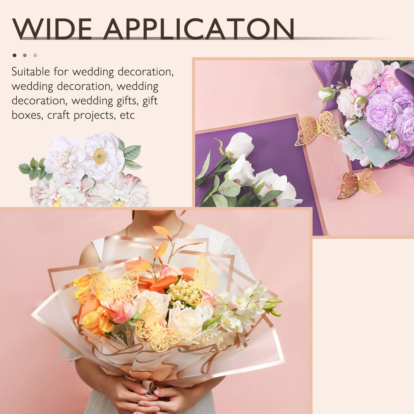 100 Sheets Flower Wrapping Paper with Pure Color Flower Bouquet Wrapping Paper for Waterproof DIY Crafts Packaging, 22.8x22.8 inch (10 Colors) with 3 Ribbons