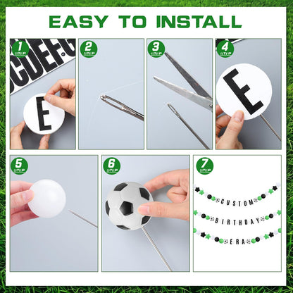 Simgoing 98 Pcs Soccer Birthday Banner Decor Jumbo DIY Friendship Bracelet Birthday Banner Kit Customizable Party Giant Garland Decoration for Soccer Sports Theme Party Decorations