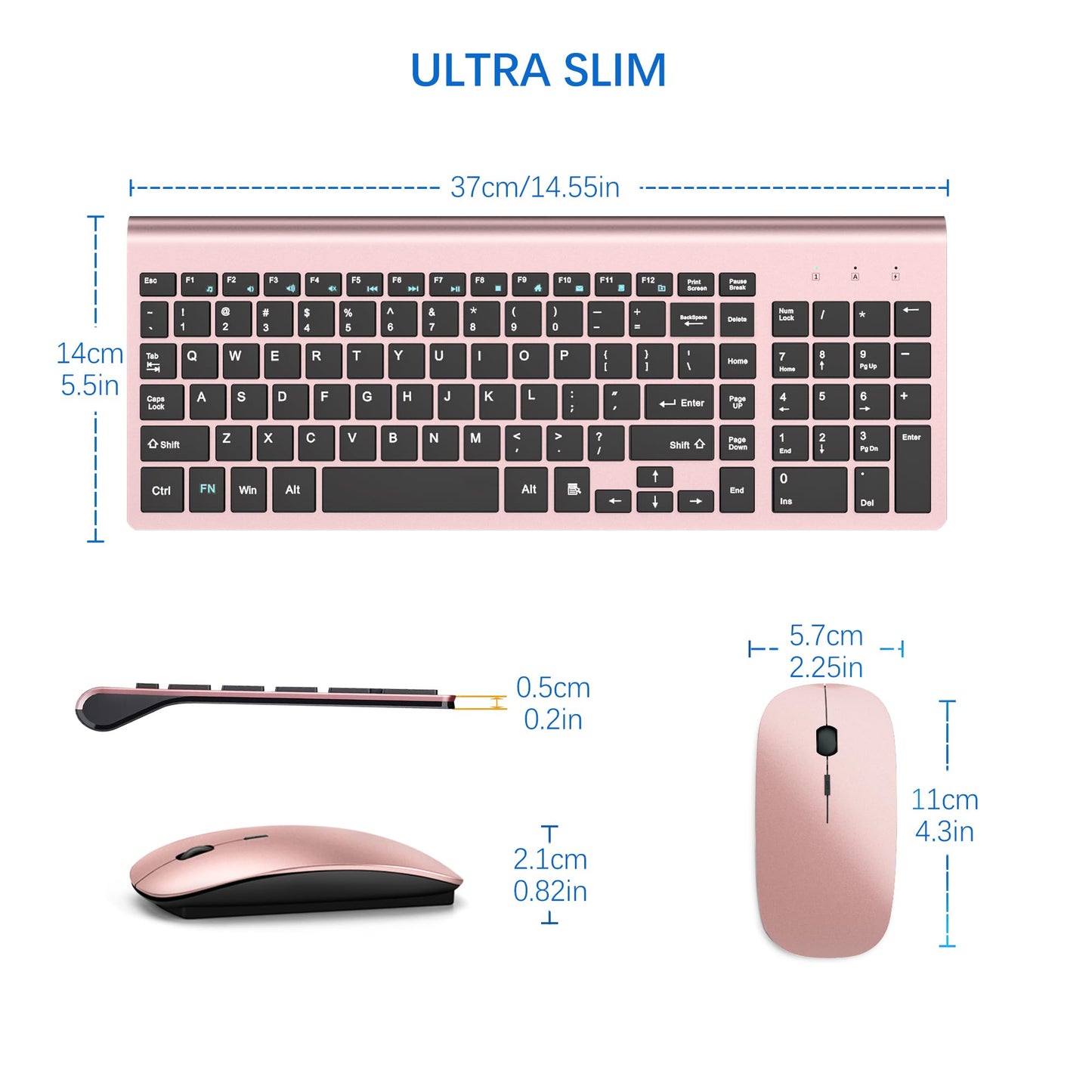 Wireless Keyboard and Mouse Ultra Slim Combo, TopMate 2.4G Silent Compact USB 2400DPI Mouse and Scissor Switch Keyboard Set with Cover, Batteries Included, for PC/Laptop/Windows/Mac - Gray Black