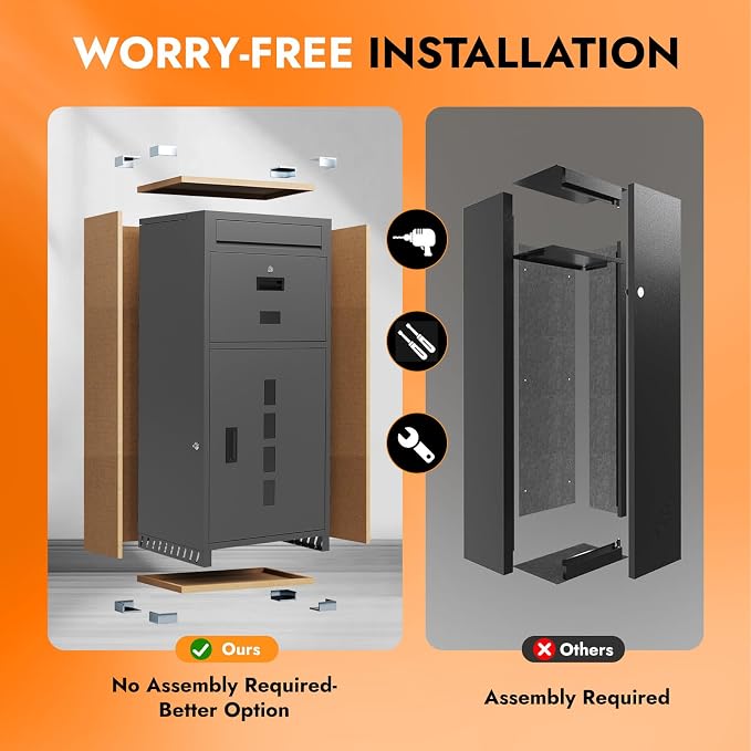 Package Delivery Boxes for Outside, 44.49''H Anti-Theft Porch Package Box with Lock & Mail Slot – Large Outdoor Parcel Drop Box, Waterproof Steel for Home, Fence, Curbside