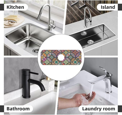 Boho Pretty Mandala Ceramic Rainbow Kitchen Sink Splash Guard Faucet Mat 1 Pcs