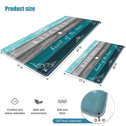 Sofort Kitchen Mat Farmhouse Cushioned Anti Fatigue Kitchen Rugs 2 Pieces Non Slip Waterproof Kitchen Mats for Floor, Rustic Wooden Comfort Standing Mats for Kitchen, Office, Sink, Laundry