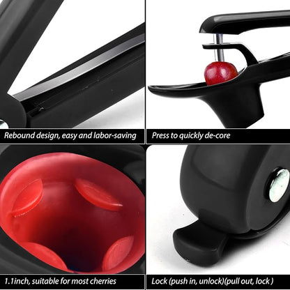Cherry Pitter, Brighoot Stainless Steel Cherry Pitter Tool Cherries Corer with Lock Design for Making Cherry Jam, Remove Cherry Seed with Space/Safe/Quick (Black)