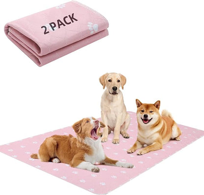 PUPTECK Washable Pee Pads for Dogs - Waterproof Reusable Puppy Potty Training Pads Whelping Mat - Fast Absorption Non-Slip Pet Food Feeding Mat (Pink, 48x60 Inch (Pack of 2))