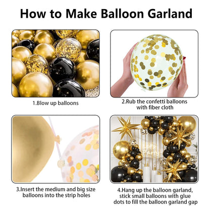 KARLURE Black and Gold Balloons Arch Kit with Star Balloons for Graduation Decorations 2026 Class Prom Retirement Grad Party Decor Men Birthday Masquerade Anniversary Party Decorations
