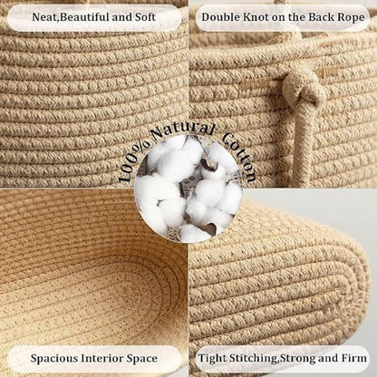 Hanging Baskets for Organizing, 3-Tier Woven Cotton Wall-Mounted Storage