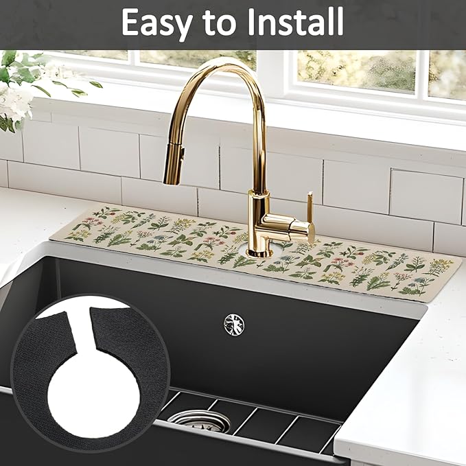 2PCS 24" X 5.5" Kitchen Sink Splash Guard Faucet Mat Floral Super Absorbent