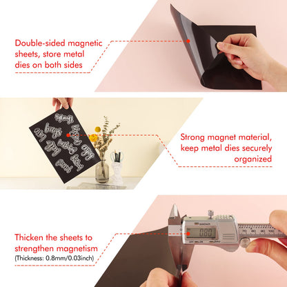 6 PCS 0.8mm Thick Double Sided Strong Magnetic Sheets Flexible Rubber Sheets for Metal Dies Storage and Organize Scrapbooking Tool Craft Supplies Rubber Magnetic Sheets Set