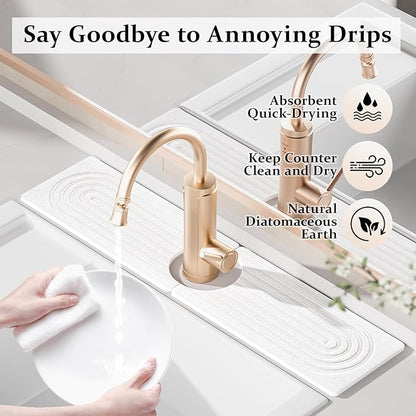 Faucet Mat for Kitchen Sink, 15.7" Quick Absorbent Diatomite Fast Drying Stone