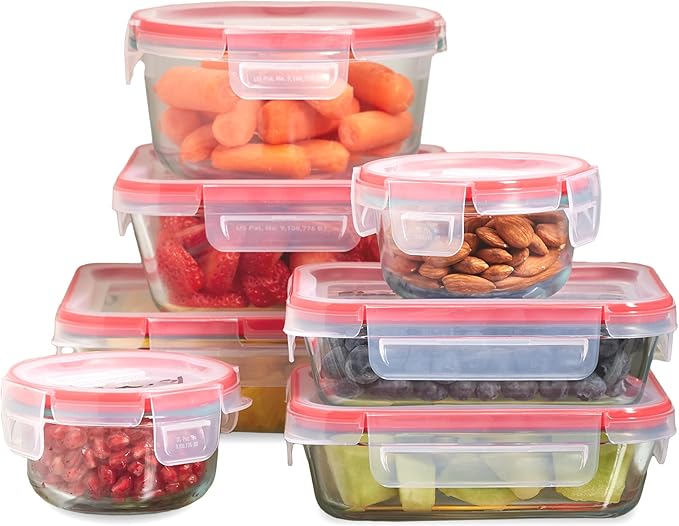 Pyrex Freshlock Glass Food Storage Containers Set, Airtight & Leakproof Plastic