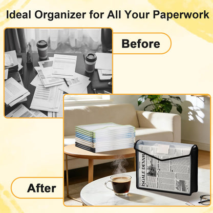12 PCS A3 Expandable Tabloid Size Document Folder Plastic Expanding Wallet Envelopes with Snap Black Green Pink Beige Expanding File Wallet A3 with Label File Organizer Folders for Office School