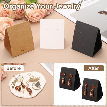 uxcell 50 Pcs Standing Earring Display Cards, Necklace Display Cards Jewelry Paper Bracelet Packaging for Selling Small Business Jewelry Making Keychain, White