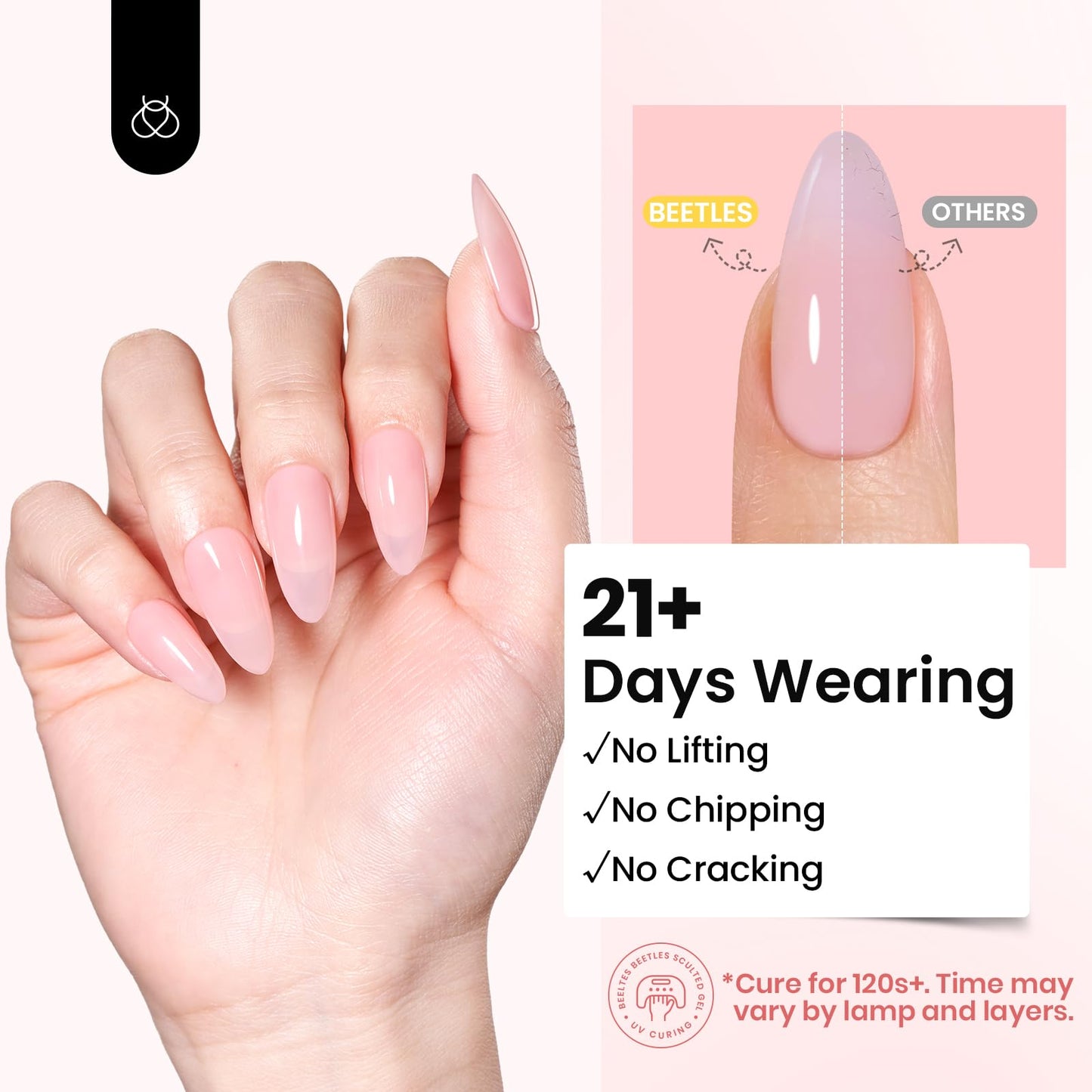 Beetles Hema Free Hard Gel for Nails,2.12 oz 9 in 1 Hard Gel for Nail Extension & Strengthening Broken Nail Repair with Flat Brush 100 Pcs Nail Forms UV LED Lamp Cured Salon Nail Technicians Women
