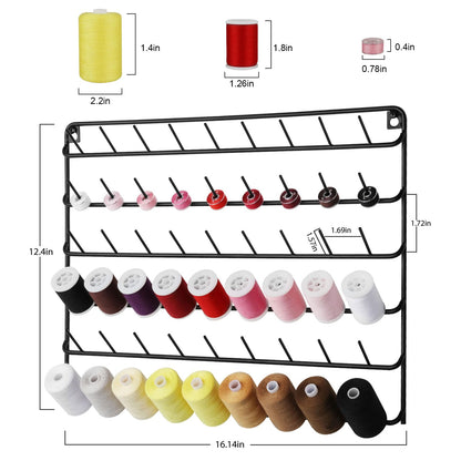 YBING Thread Holder Wall 2 Pack 54 Spools Thread Rack Wall Mount Embroidery Spool Thread Organizer Metal Sewing Thread Organizer with Hanging Tools for Quilting