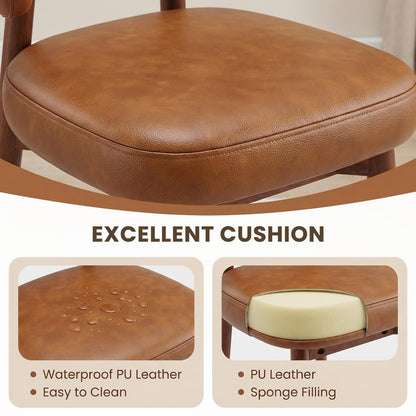 MALOL Wooden Dining Chairs Set of 6, Modern Upholstered Dining Room Chair, PU Leather Kitchen Side Chairs with Curved Open Back for Living Room/Restaurant/Cafe, Brown