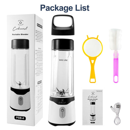 COKUNST 18oz Portable Blender, USB Rechargeable Personal Size Blenders, Smoothie Blender with 6 Blades for Protein & Shakes, Mini juicer with Extra Handle Lid for Travel Sports Outgoing