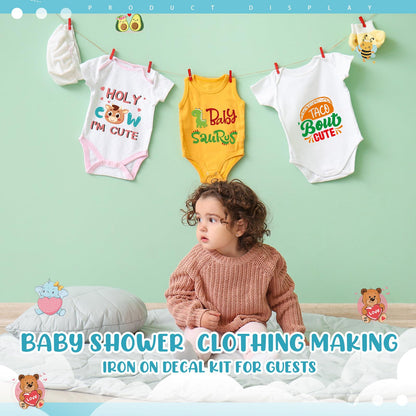 Teling 36 Pcs Iron on Decals Baby Shower Games Iron on Transfers Stickers Patches Baby Bodysuit Making Bibs Decorating Kit Patch Maker for Gender Reveal T Shirt(Cute)