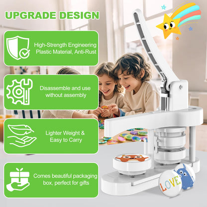 Button Maker Machine 58mm, Easy DIY Pin Maker Machine, No Setup Button Maker for Kids Crafts, Parties, School Projects & Beginners