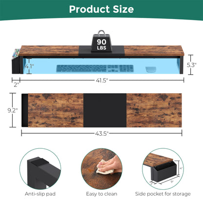 VERSASKY Dual Monitor Stand Riser, 41.5'' Extra Long Wood Monitor Stand Desktop Organizer with Side Pocket, Ergonomic Monitor Riser Supports 2 Monitors,TV,Laptop,Printer for Home Office, Rustic Brown