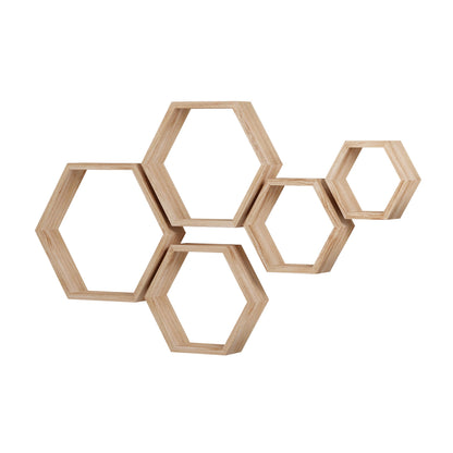 WONFUlity Hexagon Floating Shelves Honeycomb Shelves Wall Mounted Wood Farmhouse Storage Wall Shelf for Bathroom, Kitchen, Bedroom, Living Room,Driftwood Finish Decor,Light Brwon