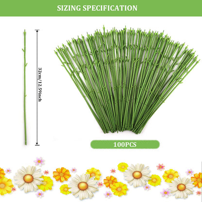 YOLUFER 100Pcs Floral Wire Stems Plastic Artificial Flower for Craft Floral Green Stem Wire DIY Craft Bouquet Making Floral Arrangement Tools