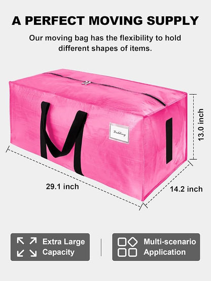 HOMESURE Supports 200lbs Heavy Duty Moving Bags - Strong Zipper & Wrap-Around Handles - Water-Resistant Storage Totes, Durable Alternative to Moving Boxes - 4 Pack - Pink