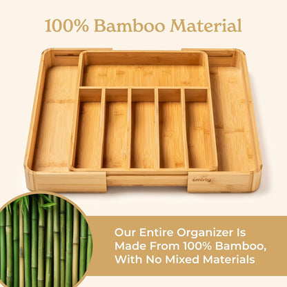 SMIRLY Silverware Drawer Organizer – Bamboo Kitchen Drawer Organizer, Adjustable Utensil Holder and Cutlery Tray, Drawer Dividers for Flatware and Kitchen Utensils