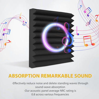 Saiqiang 56 Pack Acoustic Foam Panels, 1" x 12"x 12" Sound Proof Foam Panels For Wall Fire Resistant, Noise Cancelling Dampening Sound Absorbing Black Wedge Panels For Studio Recording & Office & Home