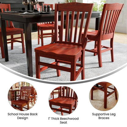 Flash Furniture Hercules Series School House Back Wood Restaurant Chair, Classic Armless Dining Chair for Restaurants/Kitchens, Mahogany Wood Finish