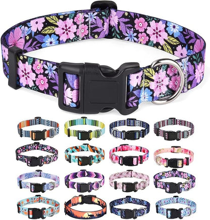Mihqy Dog Collar with Bohemia Floral Tribal Geometric Patterns - Soft Ethnic Style Collar Adjustable for Small Medium Large Dogs(Floral Pink,M)