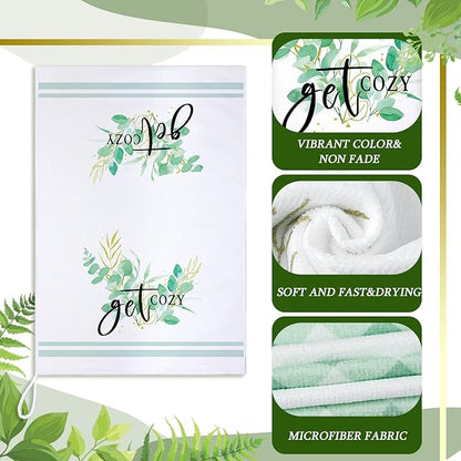 Set of 6 Eucalyptus Kitchen Towels Green Leaves Dishtowels Absorbent Spring