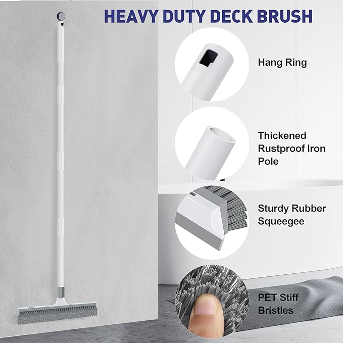 Floor Scrub Brush with 60 inch Long Handle, 2 in 1 Heavy Duty Stiff Bristle