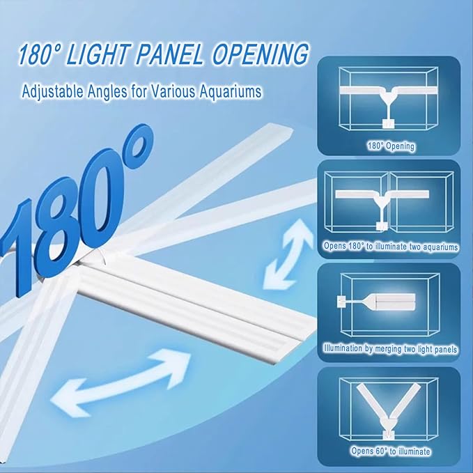 Aquarium Light Clip on Fish Tank Light Full Spectrum Plants Lights with Timer Auto On Off, 3 Colors Mode, 360° Adjustable 2 Light Bar, Aquarium Lamp Suitable for 8-14 Inch Fish Tank