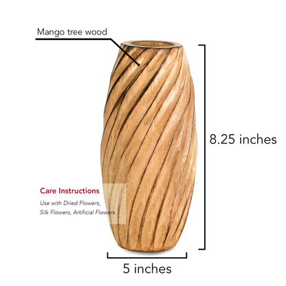 AeraVida 8.2 inch Timeless Handmade Modern Rustic Spiral Light Brown Mango Tree Wood Vase for Home | Natural Wooden Home Decor - Modern Farmhouse | Kitchen Table Counter-top Accent Decor