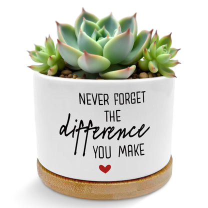 ROXMART Never Forget The Difference You Make Plant Pots, Farewell Gifts for Coworkers Boss Succulent Planters, Appreciation Gifts Ceramic Plant Flower Pots for Home Office Desk Table Shelf(No Plants)