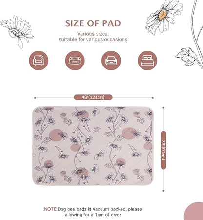 IEUUMLER Washable Pee Pads for Dogs, 2 Pack Non-Slip & Waterproof Pack Whelping Pad, Reusable Washable Puppy Potty Training Pad with Fast Absorbent for Playpen EU007 (Pink Daisy, 36"X48"-2pcs)
