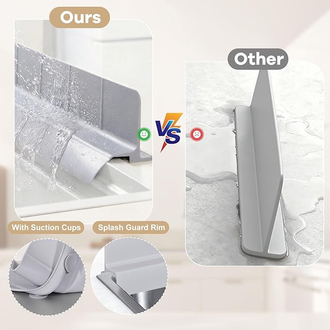 Sink Splash Guard with Suction Cups, Silicone Water Guard