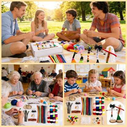 Qupace 5 Sets Wooden Doll DIY Craft Kits, All-in-One Art Supplies with Yarn, Pipe Cleaners, Pompoms, Googly Eyes, Lace, for Kids & Adults, Party Activities, Birthday Gifts, School Art Projects