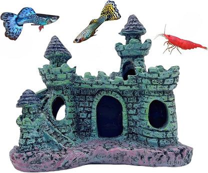 Small Aquarium Castle Decor , Mini Cute Fish Tank Castle Ornaments , Little Fish Fish Larvaes Shelter Shrimp Hide Caves Hideout for Small Medium Fish Tank Crab Shrimp Betta Cichlid Tank Decor (Blue)