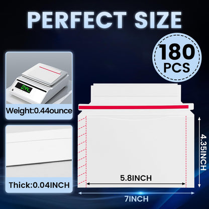 180 Pack Mailer Trading Card Envelopes，7" x 4.35" Trading Card Mailers for Shipping, Perfect Sized Shipping Envelope for Mailing Semi-Rigid and Toploaders, Protector Supplies.