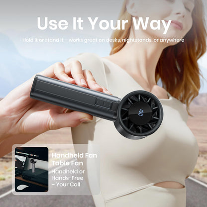 Sowmow Portable Handheld Turbo Fan, 100 Speeds Adjustable Mini Personal Fan, 4500mAh USB-C Rechargeable Battery Operated, Digital Display, Ultra-Quiet & Durable for Travel, Office, Gym, Outdoor Black