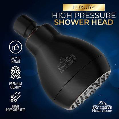 High Pressure Shower Head - Powerful Deluxe Bathroom Showerhead with Strong Spray Stream and Small Silicone Nozzles - Universal Fit Works with High and Low Water Flow Showers