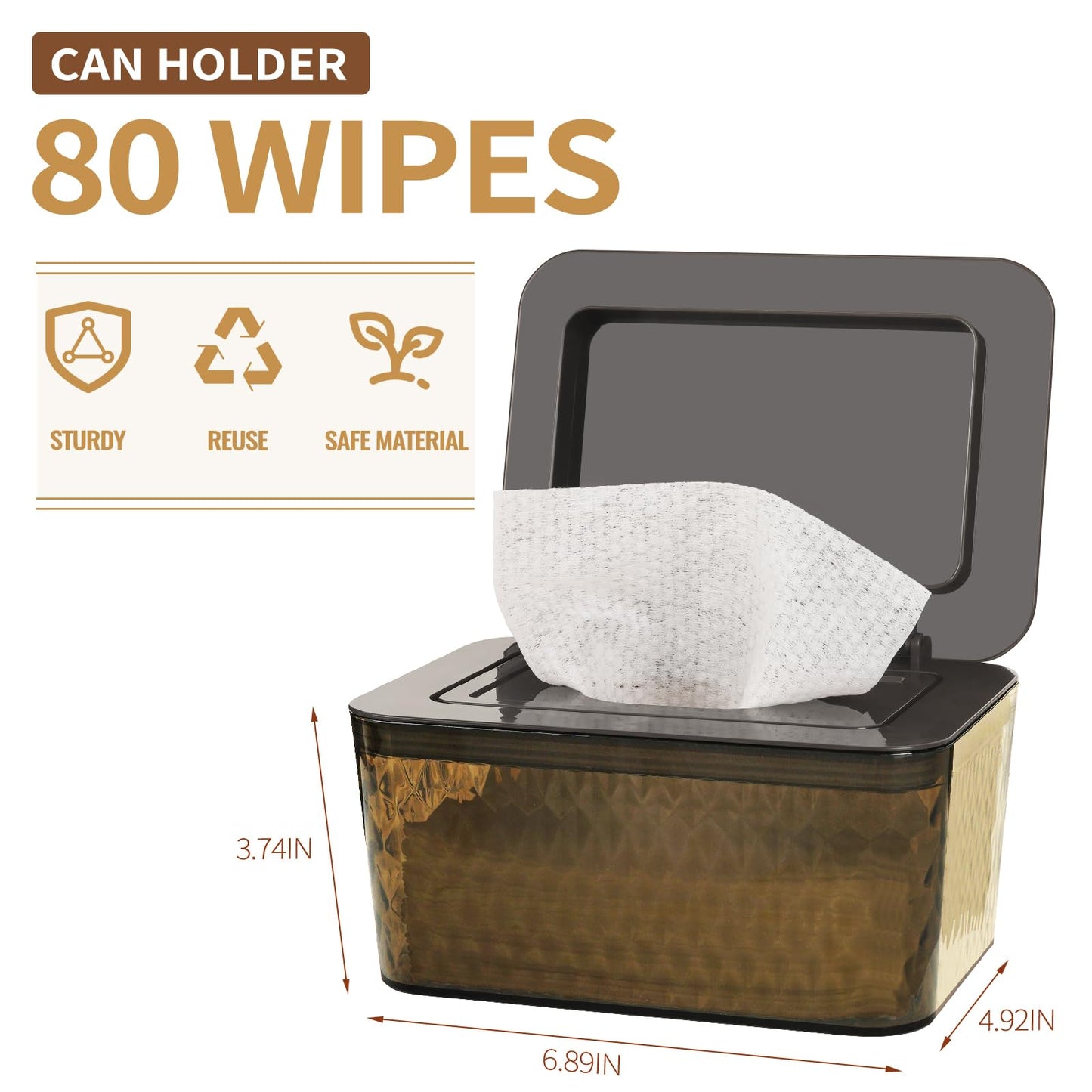 Whiidoom Wipes Dispenser, One-Handed Operation Wipe Holder for Baby & Adult, Seal-Designed Wipes Container for Bathroom Keep Diaper Wipes Fresh (Brown)