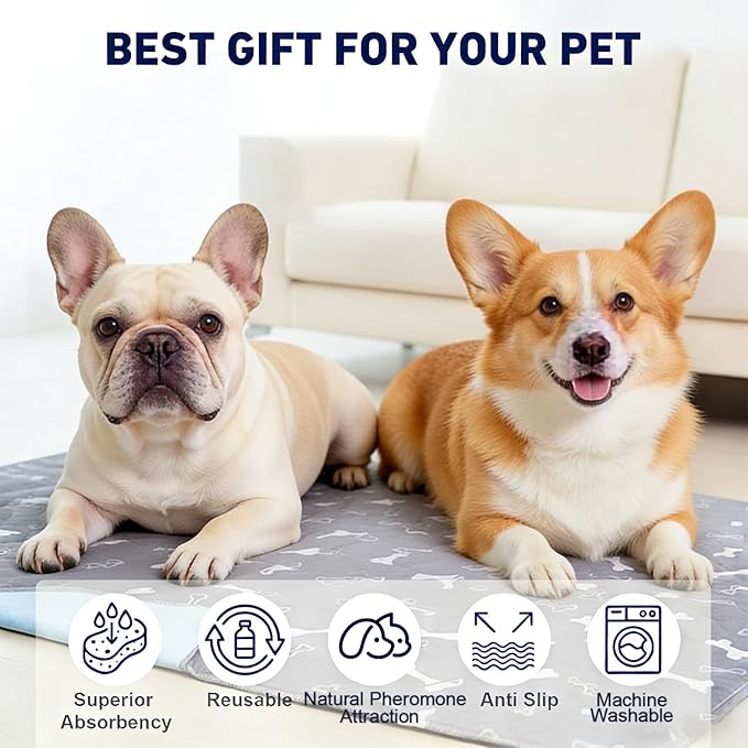 Puppy Pads with Pheromones, Washable Pee Pads for Dogs Potty Training, Reusable Dog Mat with Pet Hair Removal Gloves for Playpen, Crate, Whelping Box (Green,M)