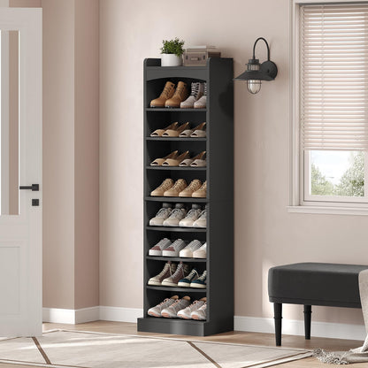 YATINEY Shoe Bench and 9-Tier Tall Shoe Rack, Wooden Shoe Storage Organizer, Narrow Shoe Cabinet with Removable Shelves for Small Spaces HX02BB-SS22BK