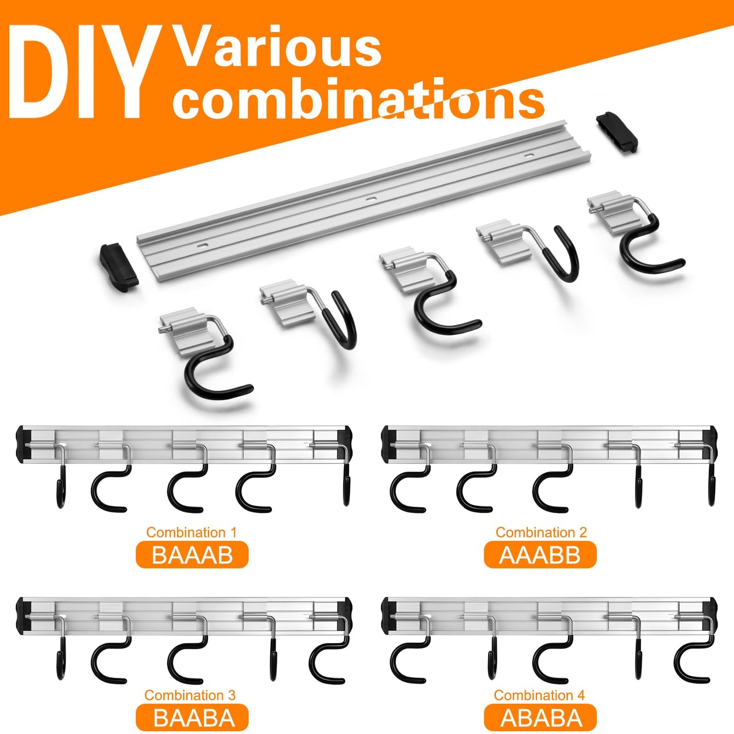 HUPBIPY 69'' Aluminum Alloy Garden Tool Organizer Wall Mount Garage Organizers and Storage with Hooks Tool Hangers for Shed Hooks for Shovel, Rake, Broom & More