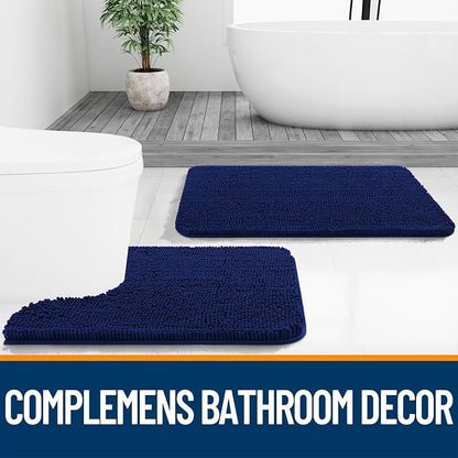OLANLY Small Bathroom Rugs 24x16, Extra Soft Absorbent Chenille Bath Rugs, Rubber Backing Quick Dry, Machine Washable Bath Mats for Bathroom Floor, Tub and Shower, Home Decor Accessories, Navy