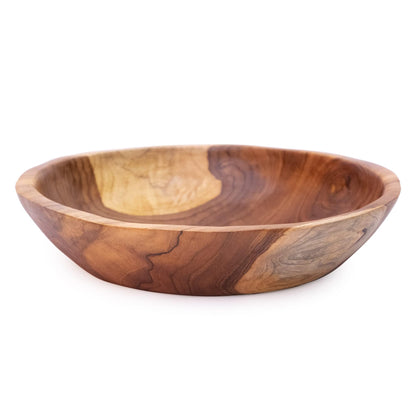 ANDALUCA Rustic Teak 11 inch Wood Hand Carved Organic Bowl (11"-12" Diameter)