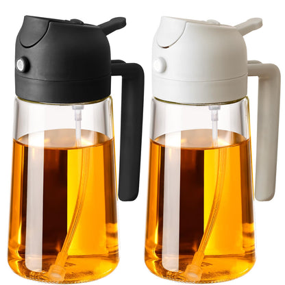 Olive Oil Sprayer for Cooking, 470ml 2 In 1 Glass Oil Dispenser/Pour Bottle, Kitchen Accessories, Kitchen Gadgets for Air Fryer, Salad, BBQ (Black)